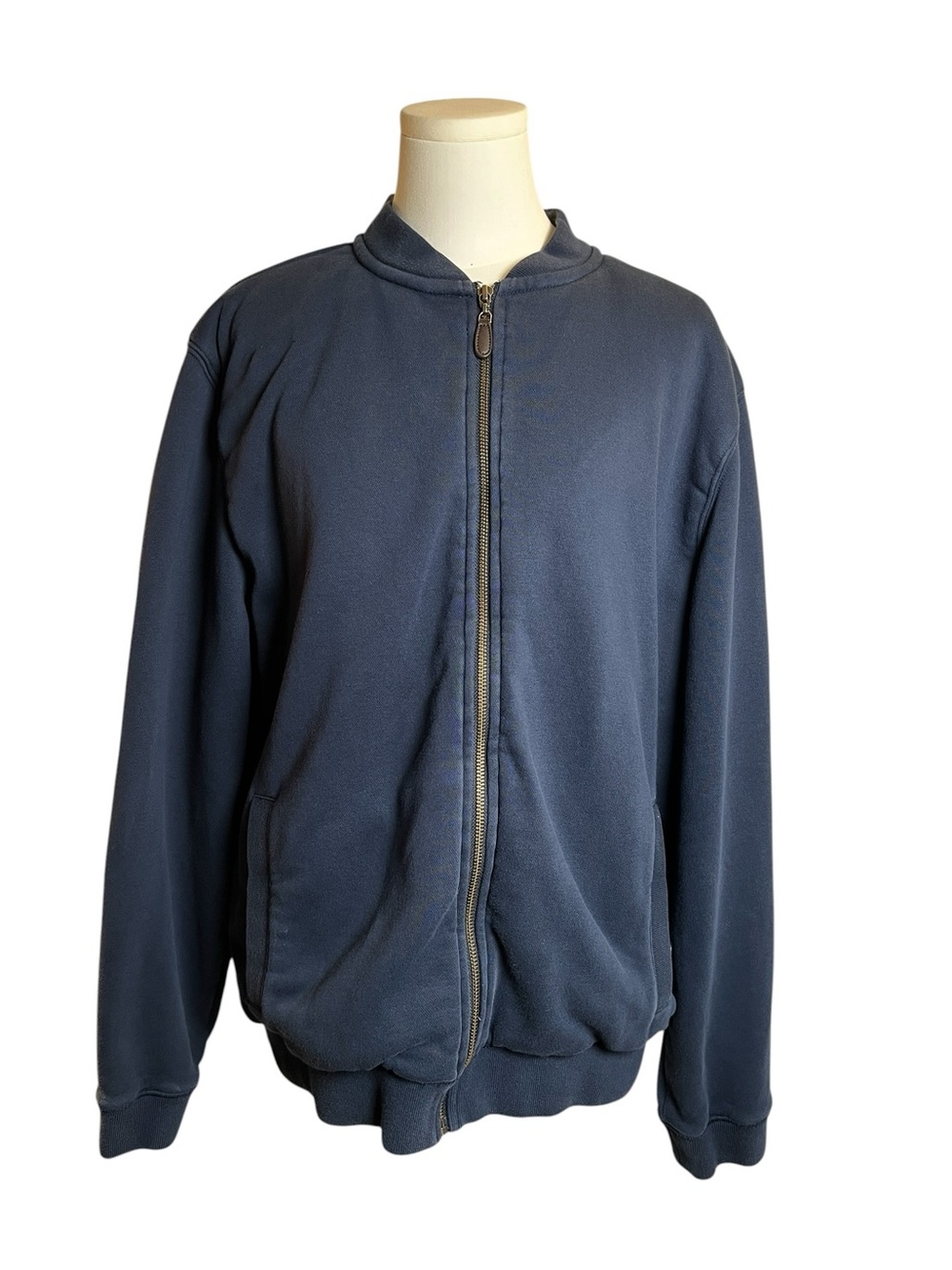 LL Bean Blue Cotton Fleece Lined Bomber Jacket Size Large